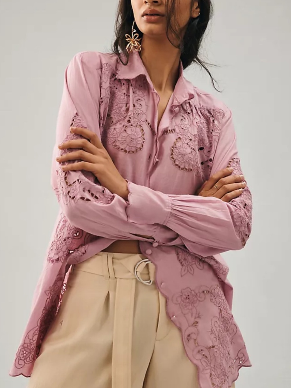 Anthropologie Cutout Scalloped Buttondown Shirt